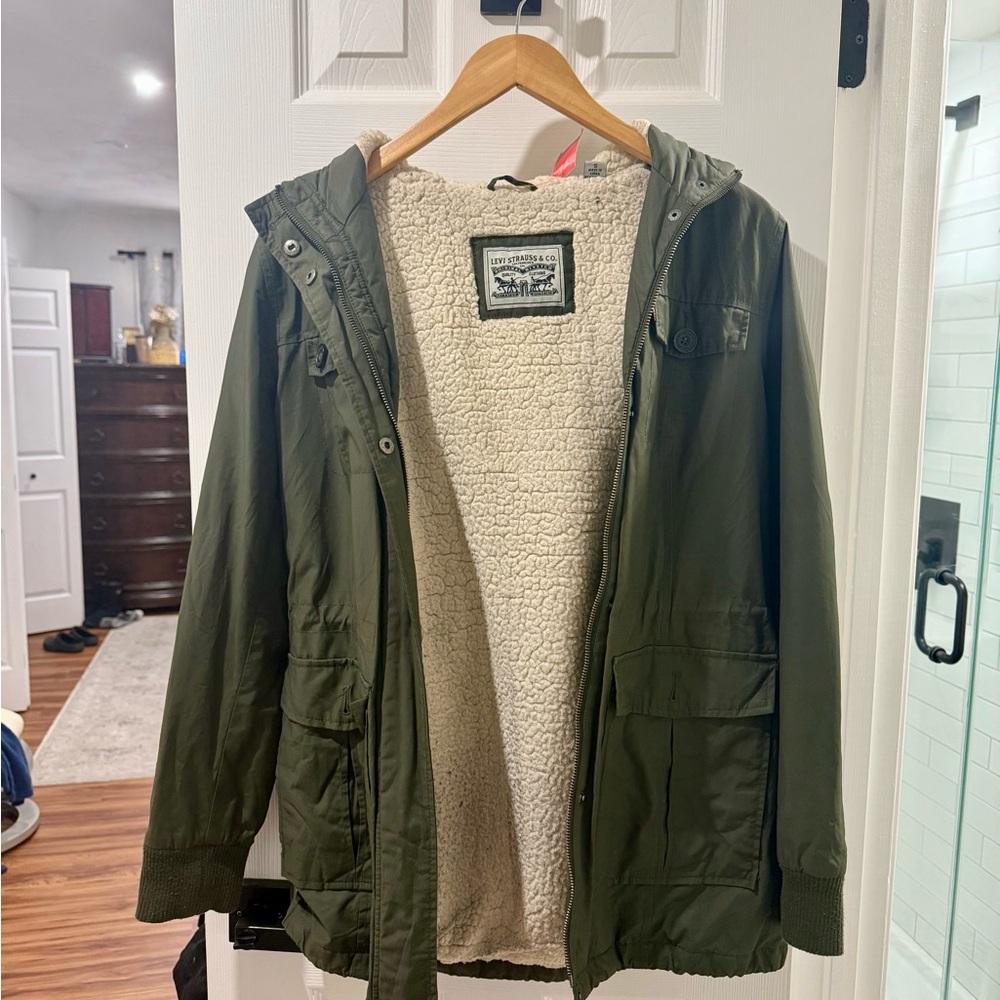 Levi’s Olive Hooded Sherpa-Lined Utility Parka